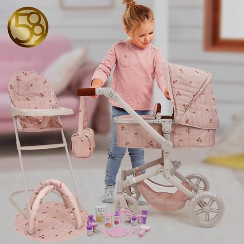 509 Crew 19 Piece City Park Doll Pram n Play Set, Multi Play Doll Pram Stroller, High Chair, Activity Gym, Changing Bag, 15 Piece Accessory, for Dolls 53cm, for Kids Ages 3+ – Bild 7
