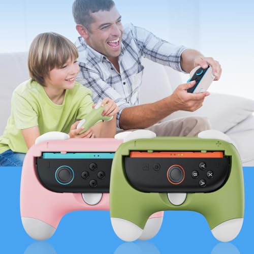 Image of Auarte Controller Grips for Joy-Con Compatible with Nintendo Switch 2, 2 Pack Cute Comfort Wear-Resistant Handle Kit Accessories, Holder for 2025 Switch 2 Joypads(White, Pink and Green)