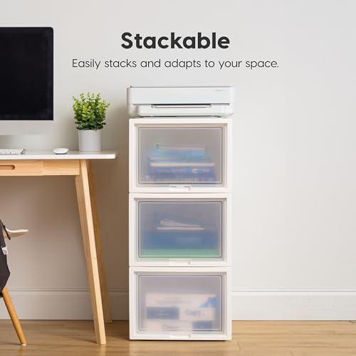 Image of IRIS USA 42 Qt. Stackable Storage Chest with Flip Door, 3-Pack, White