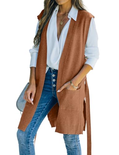 IDEALSANXUN Womens Long Sweater Vest Fall Winter Open Front Cardigan Sweaters Tops