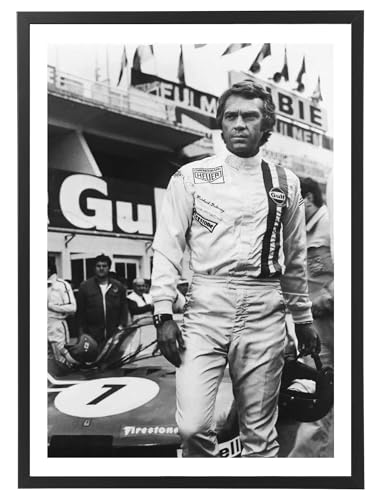 Générique Tableau Steve McQueen Le Mans noir et blanc cinéma affiche 50 x 70 cm cadre inclus