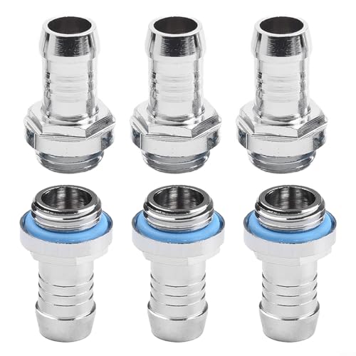 6-teiliges Wasserkühlungsarmatur-Set mit G1/4-Gewindeschlauch, Pagodenanschluss für Heizkörper, Pumpen, Wasserkühlungstanks mit verchromtem Messing und Dichtungsring (11 mm)