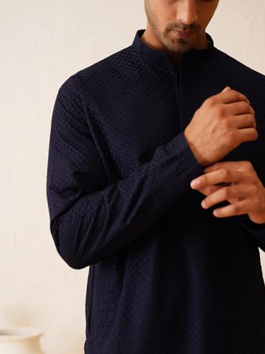 Image of SOJANYA (Since 1958 Men's Cotton Embroidered Thread Work Kurta With white churidar Pyjama