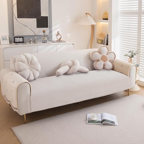 Image of HOKIPO Premium Dutch Velvet Anti-Slip Armrest Cover for Sofa, 1 Pair, Gentle Cream (NEW-AR-5742-CRM*2)