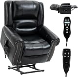UOPYNE Dual Motor Power Lift Recliner Chair, Lay Flat Electric Sofa, Leather Recliner with Infinite Position, Heated Massage, Remote Control Standing Assistance and USB Ports