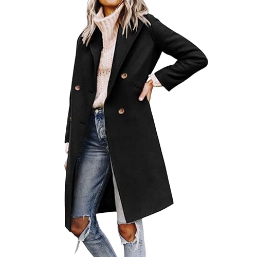 Gabardina de invierno para mujer, de largo medio, con cuello solapa con muescas, cruzada, abrigo tipo guisante, cálida c
