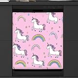 Cubierta decorativa con imanes para lavavajillas, diseño de unicornio y arcoíris, cubierta magnética para nevera, panel de nevera, decoración de cocina, 23 x 26 pulgadas