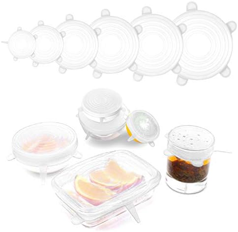 6PCS Silicone Lids Food Covers Silicone Stretch Lids 6 Different Sizes BPA Free Silicone Lids Food Covers Reusable Bowl Lids Fit Various Shape of Containers, Dishes, Bowls,Jars (White)