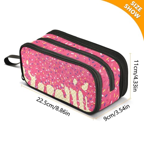 Image of Red Ice Cream Print Pencil Case Box Boys Girls Large Pencil Pouch Zipper Compartments Big Capacity Stationery Pen Bag Organizer for Kids Teens Adults School Office