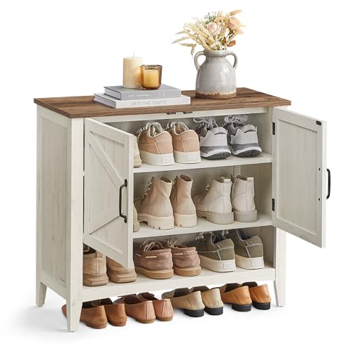 VASAGLE LIRY Shoe Cabinet 3-Tier Rustic White Organizer
