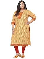 Jevi Prints Cambric Cotton Printed Kurti for Women Plus Size (APlus-7028_4XL_Yellow_4XL)