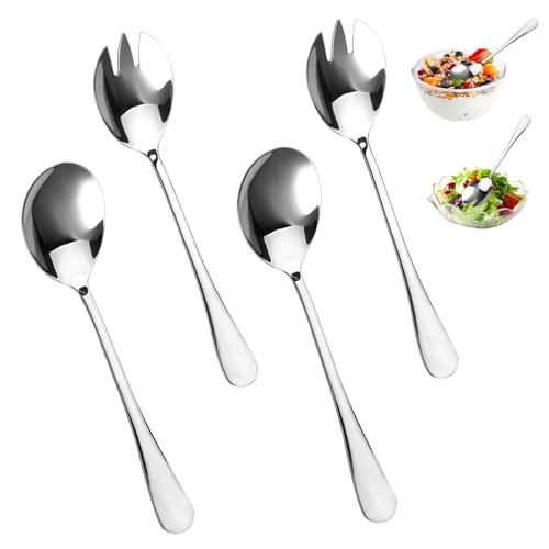 4 Pièces Couverts à Salade en Acier Inoxydable,20cm Couverts à Salade Robuste Poli Miroir,Cuillère à Salades Fourchette à Salades Set pour...