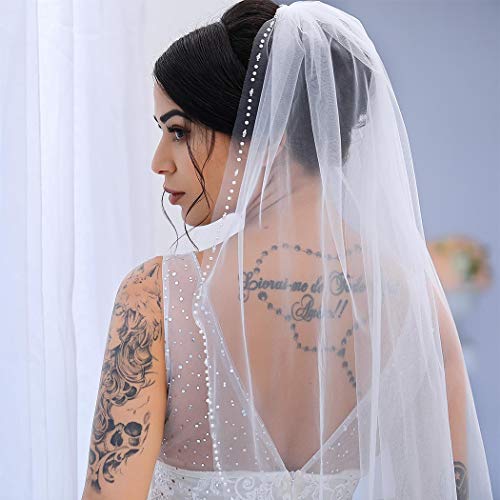 Aukmla Beaded Edge Wedding Veil Fingertip Crystal And Pearl Edge Veil Bridal Veil With Metal Comb Hand Made #TOP1