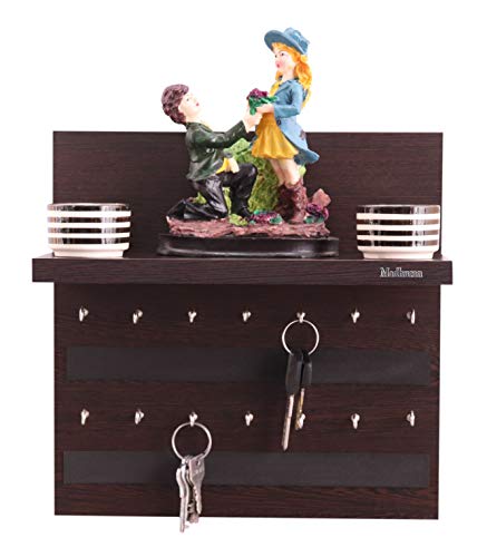 Image of Madhuran Rcbi Engineered Wood Wall Hanging Display Key Holders with Shelf (14 Hooks Wenge) Home, Office, Kitchen, Multipurpose Storage Organizer