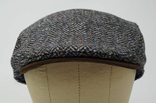 Borges & Scott The Sloan - Irish Tweed And Nubuck Leather Flat Cap - Pebble Hb - Small #TOP3