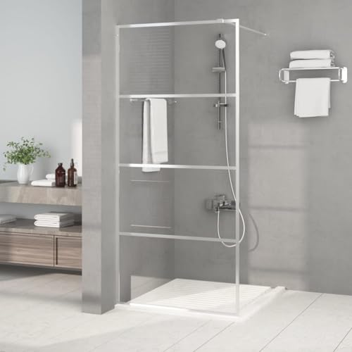 Gecheer Mamparas de Ducha Pantalla,Mampara Ducha Fija de ESG,Mampara de Ducha Frontal Panel Fijo Estilo Industrial Transparente Plateado 90x195 cm