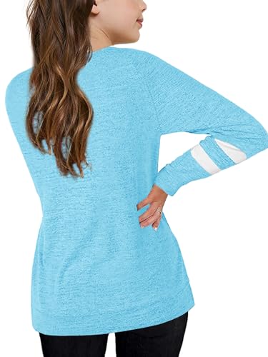 Image of Apbondy Girls Shirts Casual Long Sleeve Crewneck Loose Striped Sweatshirts Pullover Tops