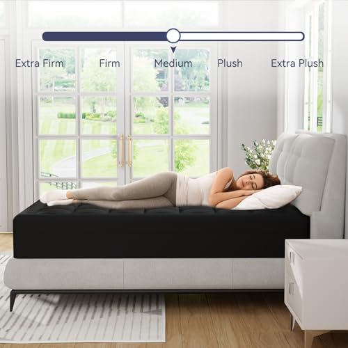 Image of ELEMUSE Dual Layer 3 Inch Memory Foam Mattress Topper Full Size, 2 Inch Cooling Gel Memory Foam Plus 1 Inch Down Alternative Pillowtop Mattress Pad with Cooling Cover, Soft Comfort Support,Black