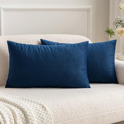 Image of MIULEE Pack of 2, Velvet Soft Soild Decorative Square Throw Pillow Covers Set Cushion Case for Sofa Bedroom Car 12 x 20 Inch 30 x 50 cm