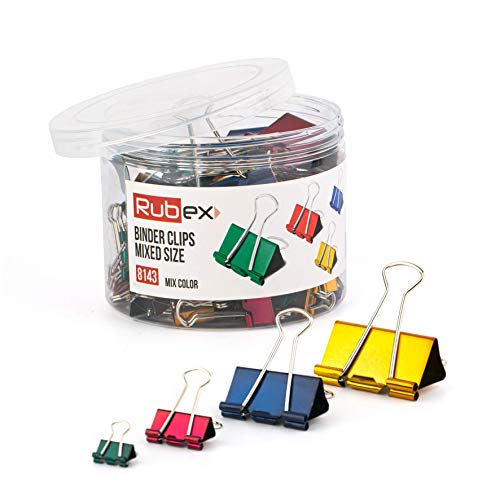 Rubex Binder Clips, Mixed Color and Size Small Medium Large Binder Clips, Binder Clips, Paper Binder Clips, Big Metal Paper Clamps for Notebooks, Envelopes, Papers in Office, School and Home, 120 PCS