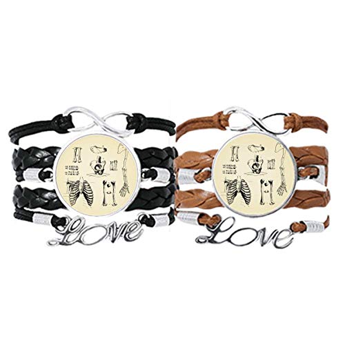 Bracelet en cuir squelette humain avec corde tressée à offrir aux passionnés