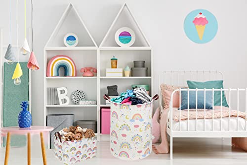 Image of ESSME Rainbow laundry basket,Collapsible Laundry Hamper with Waterproof PE Coating Hamper Nursery Hamper for Room Decor, storage,Gift Basket.(Rainbow)