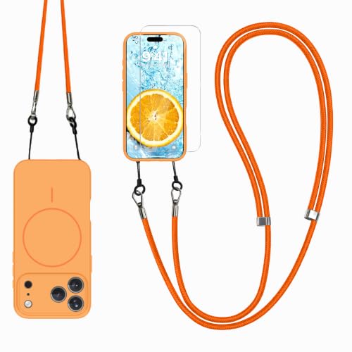 Image of Magnetic for iPhone 17 Pro Max Case with Crossbody Phone Strap,Orange