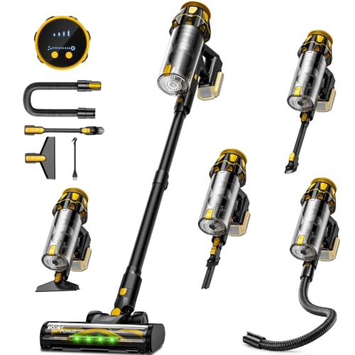 Cordless Vacuum Cleaner for DeWalt 20V Battery, 45KPA 400W Vacuum Cleaners for Home, Self-Standing Stick Vac w/LED Display, Anti-Tangle Lightweight Vacuum for Carpet, Floor, Car(Battery Not Included)