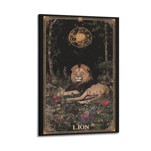 Impression sur toile lion rétro - Décoration murale chambre 30x45 cm tableau avec cadre