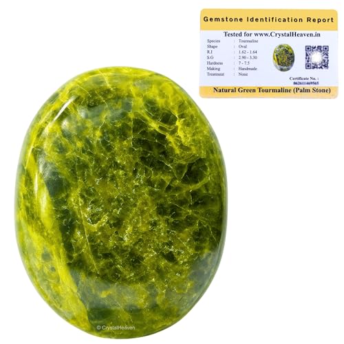 Image of Certified Green Tourmaline in Matrix Crystal Palm Pebbles Stones for Anxiety Stress Relief Massage - AAA Grade Original Healing Gemstone Agate Palm Stone for Yoga Meditation Spiritual Reiki Feng Shui