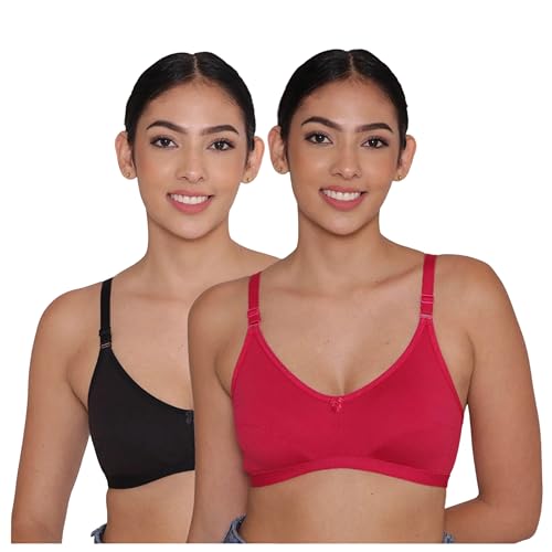 Image of INKURV Everyday Bra for Women's and Girls | Non Padded | Non Wired | Full Coverage Bra in Rich Cotton Fabric - Paris | Combo of 2 |
