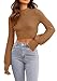 Womens Sexy Cropped Sweaters Pullover Long Sleeve Ribbed Knit Crop Jumper Tops Brown
