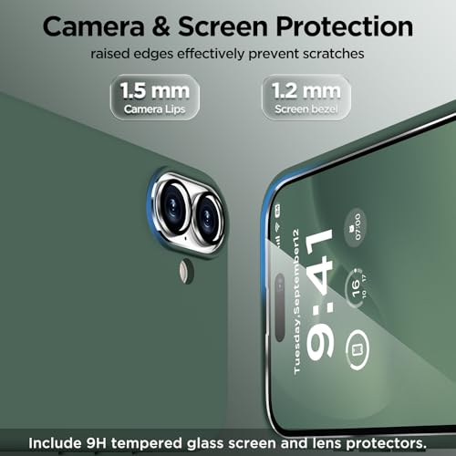 Image of Magnetic for iPhone 16 Case, Compatible with MagSafe, Liquid Silicone Phone Cover with Screen Protector & Camera Protector, Soft Anti-Scratch Microfiber Lining Inside 6.1 inch, Alpine Green