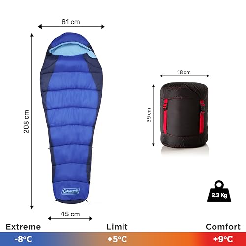 Image of Coleman Fision 100 Single Mummy Sleeping Bag for Adults | Comfort 9C, Extreme -8C | Height Upto 6'8 feet, Winter Travel Bed, Waterproof, Lightweight Sleeping Bag for Camping, Hiking, Trekking