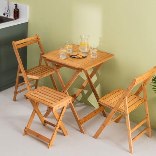 Taburete plegable de bambú 5five asiento portátil ahorra espacio 3