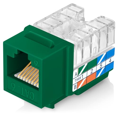 Image of Everest 90 Degree RJ45 Cat6 Keystone Jacks Slim Profile 10-Pack Green | Compatible with 90 Angled Speed Termination Tool - easyJACK (B094WB91H3)