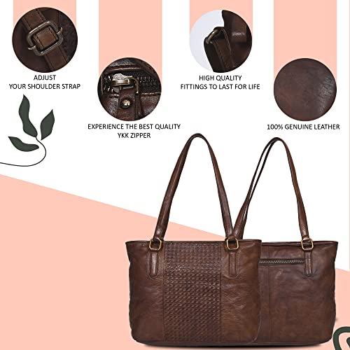 Real Leather Women's Tote Shoulder Bag - Top Handle Travel Ladies Purses Handbags Designer Vintage Purse For Women #TOP4