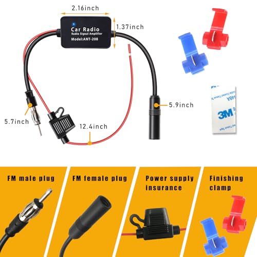 image for Dickno 12V Car Antenna Booster, Amplify Signal & Reduce Noise AM FM Ra