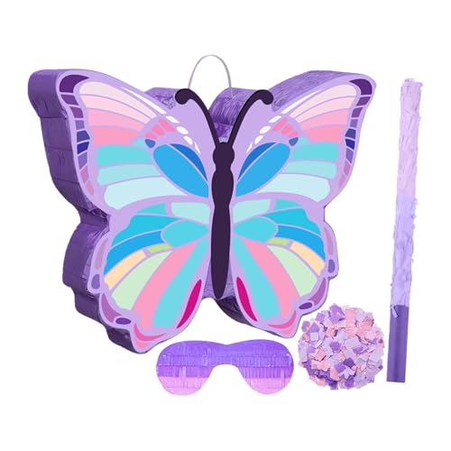 MotiveTech 4 Pièces Pinata Papillon Jeu de Fête Fournitures d'Anniversaire Accessoire de Jeu avec Bâton et Bandeau Inclus Approprié pour les Anniversaires...