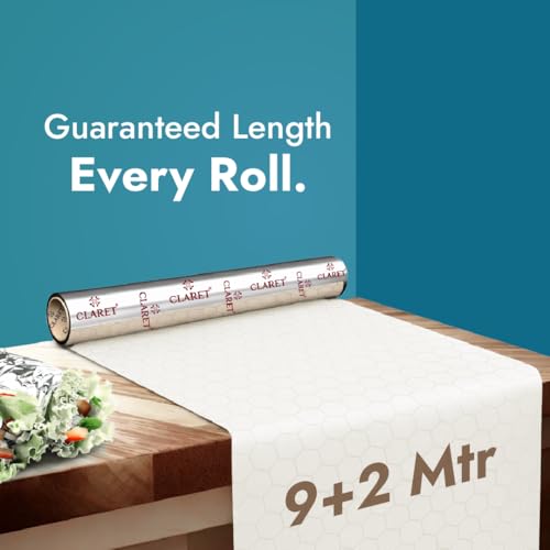 Image of Claret 2 in 1 Aluminium Foil and Butter Paper Roll for Kitchen Wrapping | 9+2 Meters | Food Grade Non-Stick Sheet for Roti, Lunch Box, and Baking (Pack of 1)