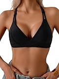 GORGLITTER Damen Bikinioberteil Triangel Bikinitop Spaghettiträger Bikini Oberteil Bügellos Swimwear Top mit Kreuzträgern Schwarz M