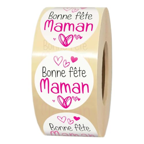 Étiquettes cadeaux Bonne Fête Maman : rouleau de 1000 pastilles autocollantes de 3,5 cm