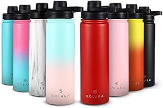 SOLARA Drinking Bottles for Adults | Stainless Steel Water Bottle | Insulated Water Bottle with Straw | Metal Water Bottle with Straw and Sports Lid | Travel Water Bottle | 22oz | Red Rose