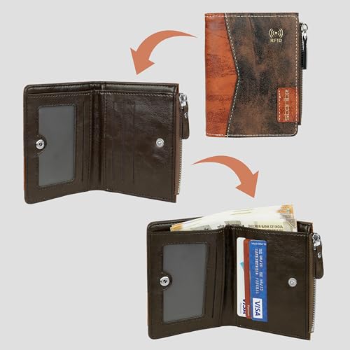 Image of Storite Men's Multi-Card Bifold Leather Wallet RFID Protected Bifold Wallet - Slim PU Leather Money & Credit Card Holder Purse with ID Window (Coffee)