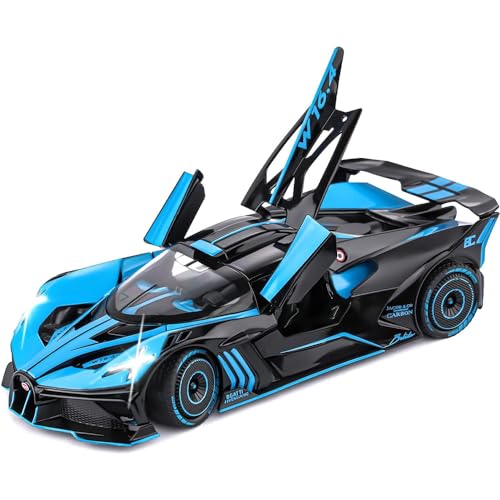 Image of Diecast Metal Car 1:24 Scale Bolide Toy Car Die Cast Metal Pullback Car with Openable 6 Doors, Light Music Boys Gifts Toys, Blue