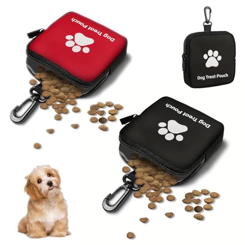 FOSDICK 2 Pièces Sac Friandise pour Chien, Pochette Friandise Chien avec Fermeture Éclair et Mousqueton, Petite Sac a Friandises Chiens Portable,...