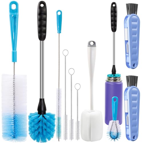 Image of Holikme 10 Pack Bottle Brush, 4 in 1 Cup Lid Cleaning Brush Long Handle Bottle Cleaner for Washing Narrow Neck Beer Bottles, Wine Decanter, Narrow Cup, Pipes, Cup Cover, Blue