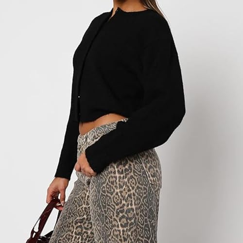 Womens Y2K Cardigan Sweaters Long Sleeve Open Front Button Down Crop Sweater Solid Knit Pullover Fall Outfits Tops3