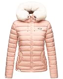 Coole, feminine Damen Übergangs Steppjacke mit hellem Kunstpelz an der Kapuze in auffallenden Farben. Gefertigt aus wasserabweisenden Obermaterial ist NASRIIN eine modische Outdoor Jacke für die Übergangszeit und den Winter. Ein florales, seidig glänzendes Innenfutter bringt verspielte Designs mit ins Spiel. Das Kunstfell an der verstellbaren Kapuze ist abnehmbar.