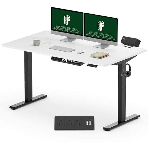 FLEXISPOT EN2 Height Adjustable Standing Desk 55 x 28 Inches Whole-Piece Desktop Electric Stand Up Desk with Desk Clamp Power Strip, Cable Management(Black Frame + 55